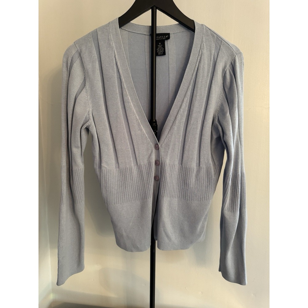 Rafaella Light Blue Ribbed V-Neck Cardigan